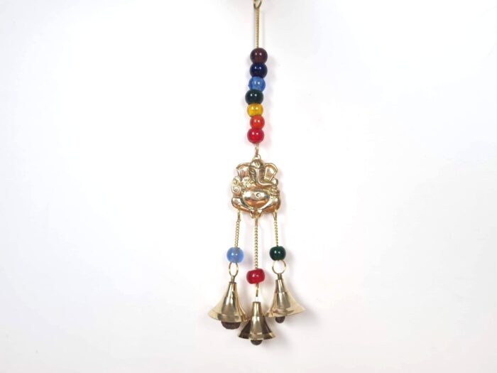 Sino dos ventos de metal com símbolo de Ganesha e 7 chakras