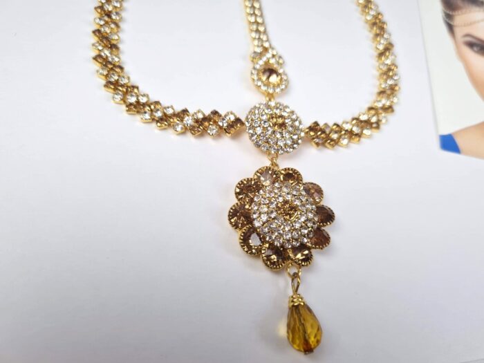 Matha Patti Nupcial correntes jóias de cabeça com tika dourado e strass