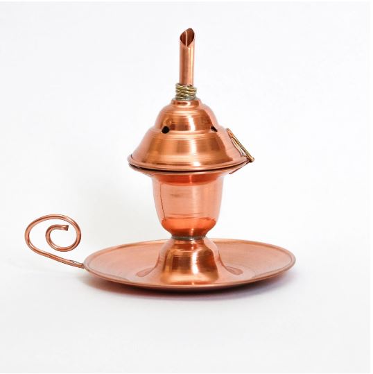 castiçal de cobre e porta incenso