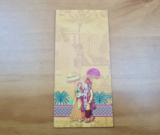 enveope indiano de luxo estampa de casal hindu amarelo e colorido