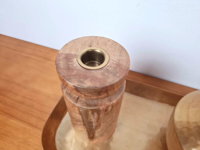 Conjunto decorativo indiano bandeja vaso e castiçais
