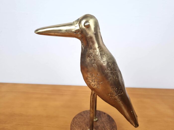 Adorno decorativo indiano base com pássaro dourado artesanal 21cm