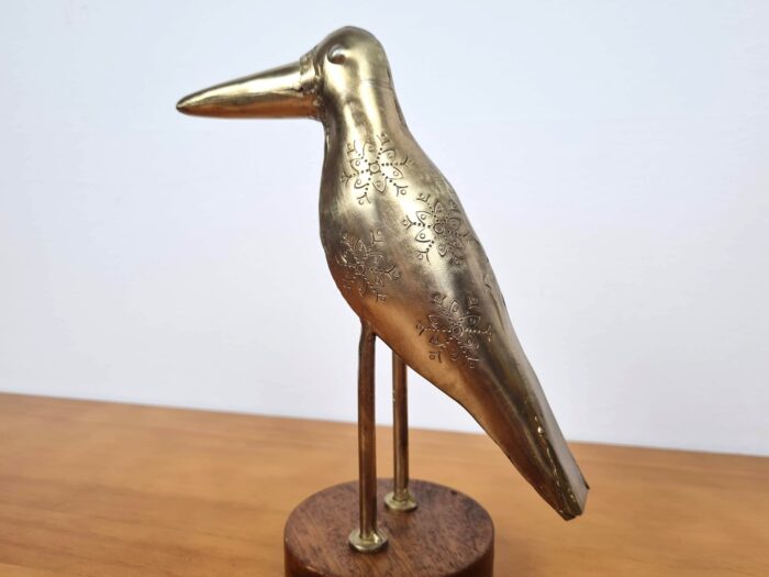 Adorno decorativo indiano base com pássaro dourado artesanal 21cm