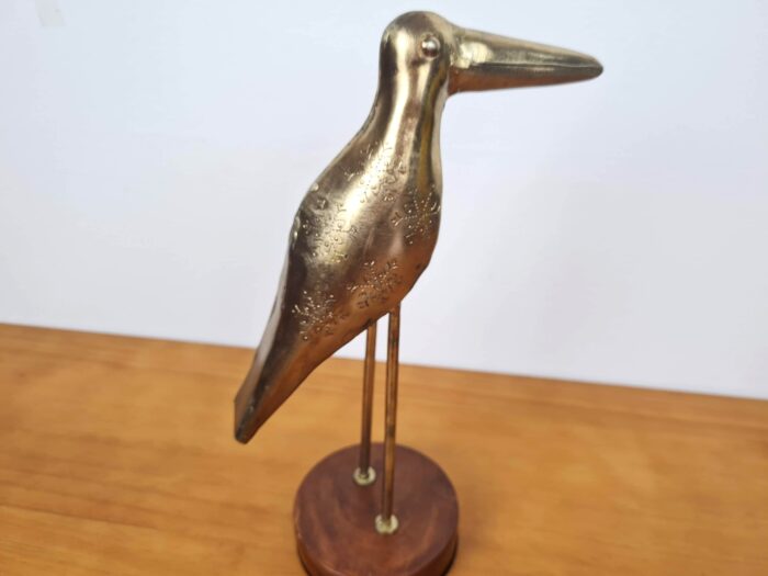 Adorno decorativo indiano base com pássaro dourado artesanal 31cm