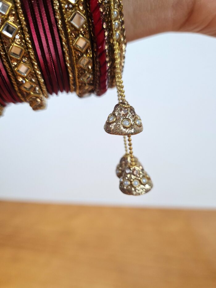 Conjunto de 2 braceletes indianos luxo para noivas indianas vermelho e dourado