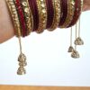 Conjunto de 2 braceletes indianos luxo para noivas indianas vermelho e dourado