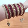 Conjunto de 2 braceletes indianos para noivas indianas vermelho e dourado
