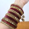 Conjunto de 2 braceletes indianos luxo para noivas indianas vermelho e dourado