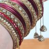Conjunto de 2 braceletes indianos luxo para noivas indianas vermelho e dourado
