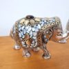 20230407_141957 Elefante indiano de metal prateado mosaico de pedras naturais 14cm