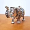 20230407_142004 Elefante indiano de metal prateado mosaico de pedras naturais 14cm