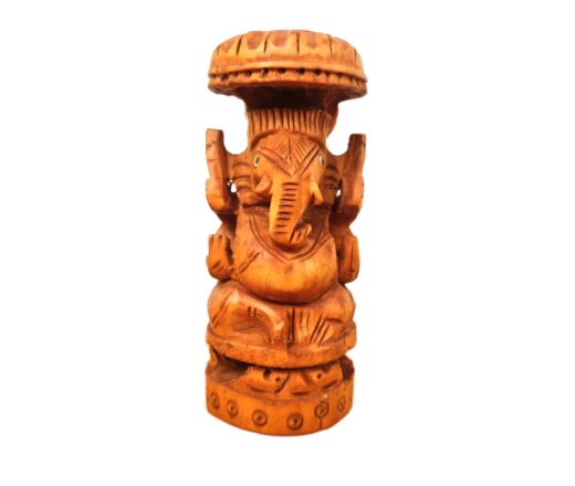 Estátua indiana de Ganesha esculpida em madeira 13cm