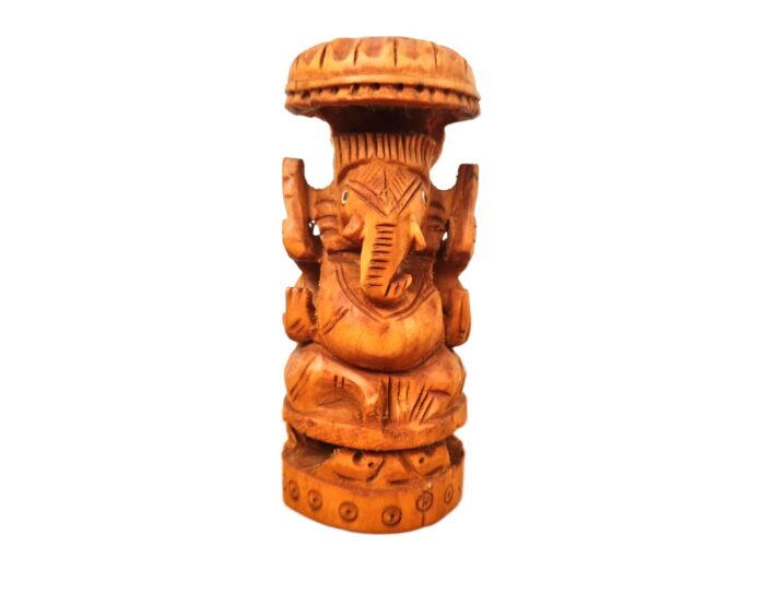 Estátua indiana de Ganesha esculpida em madeira 13cm