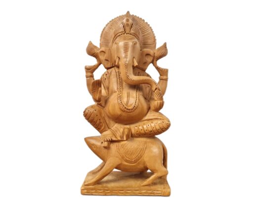 Estátua indiana de Ganesha esculpida em madeira maciça 21cm