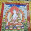 Painel de obra de arte Thangka A Deusa da Compaixão com brocado de seda