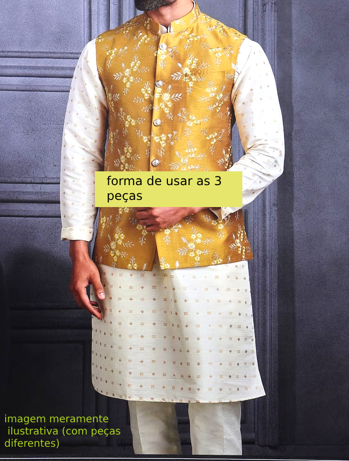 Conjunto noivo indiano 3 peças (e lindo colete Jacquard estampa clássica)