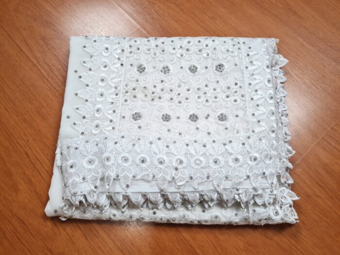 20230418_194039 saree indiano branco com prata bordado, em crepe de seda