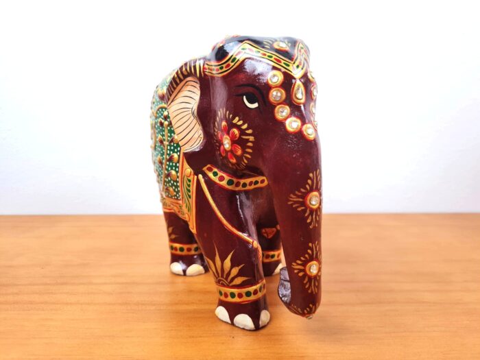 Elefante indiano grande de madeira com pintura à mão 18cm