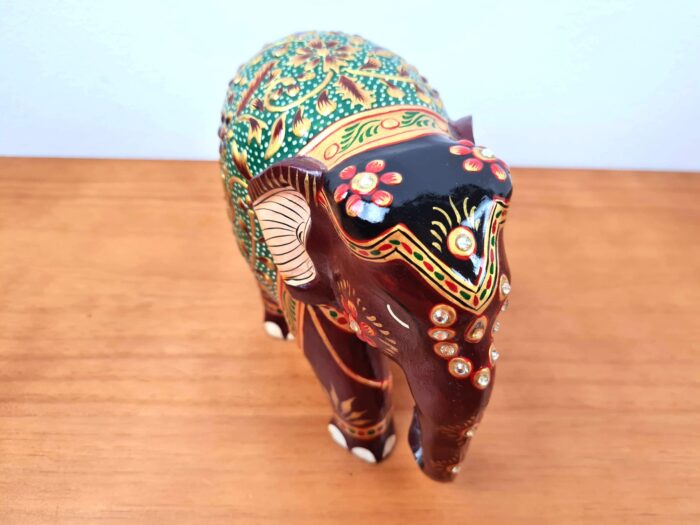 Elefante indiano grande de madeira com pintura à mão 18cm