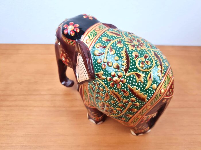 Elefante indiano grande de madeira com pintura à mão 18cm