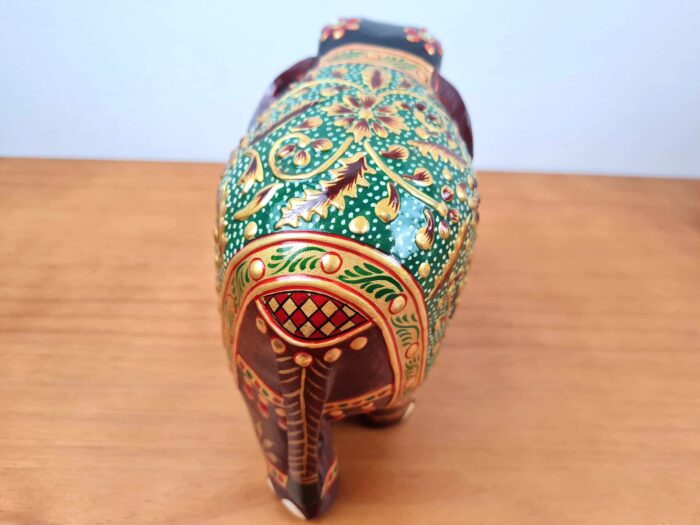 Elefante indiano grande de madeira com pintura à mão 18cm