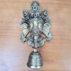 Adorno de parede ou porta imagem de Ganesha em metal brass com sino na ponta 24cm