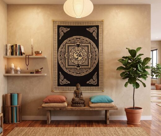 Panô indiano Coleção Gold Black estampa mandala de OM 100cm