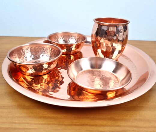 Conjunto de thali de cobre puro 5 peças
