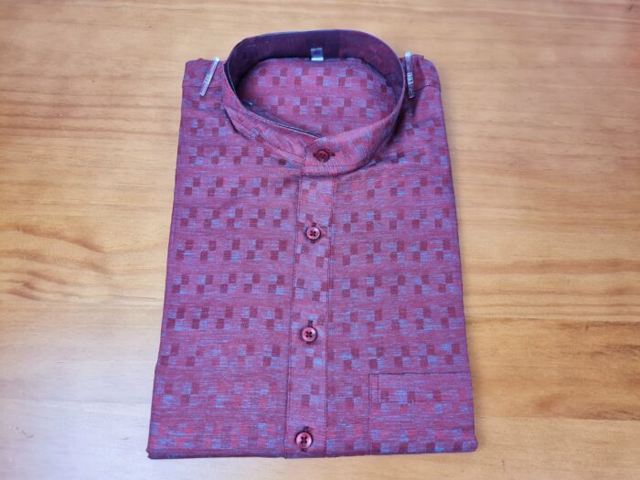 Kurta de algodão (bata masculina longa) quadriculada vinho
