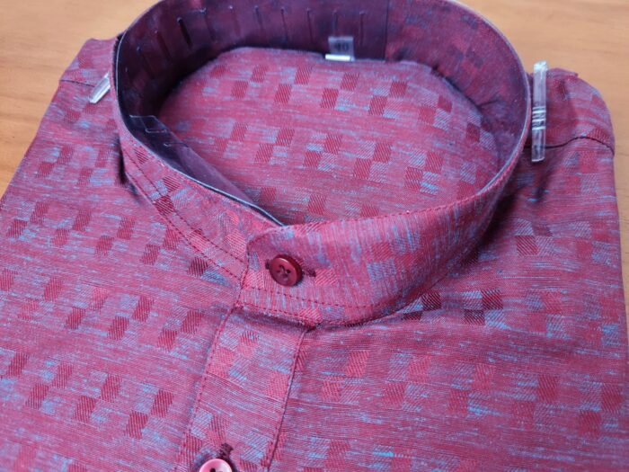 Kurta de algodão (bata masculina longa) quadriculada vinho