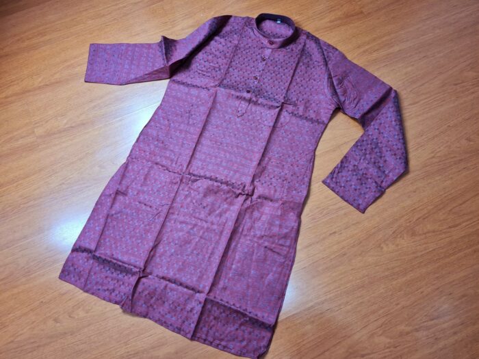 Kurta (bata indiana masculina), clássica, em algodão vinho, Tamanho 40,