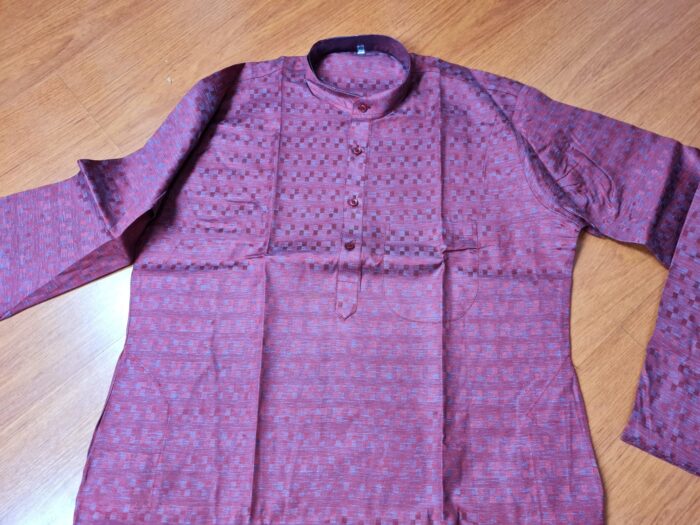 Kurta de algodão (bata masculina longa) quadriculada vinho