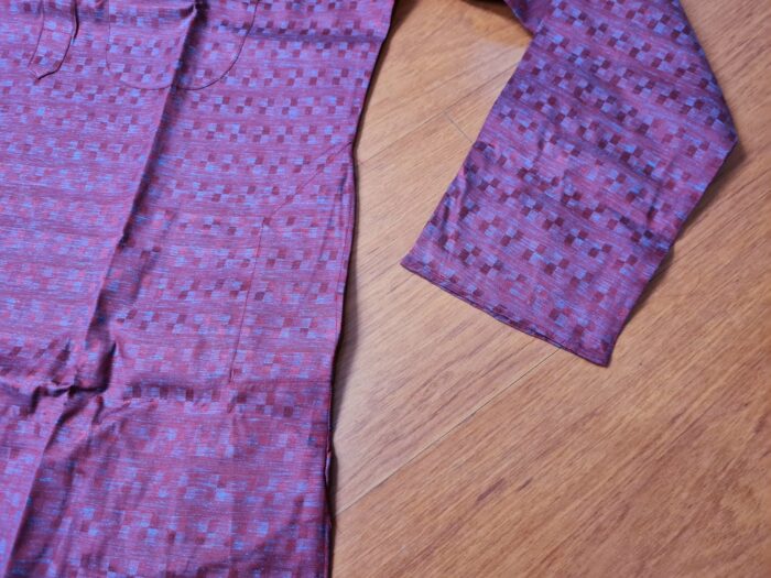Kurta de algodão (bata masculina longa) quadriculada vinho