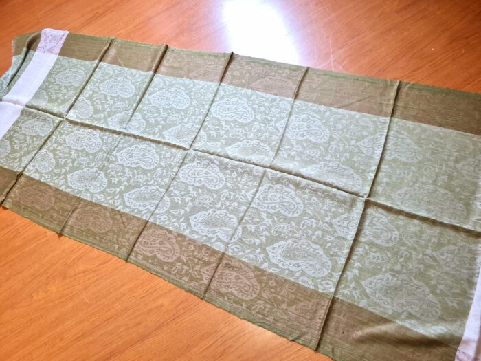 20250308_140051 Pashimina indiana de cashmere estampa paisleys tons de creme e verde