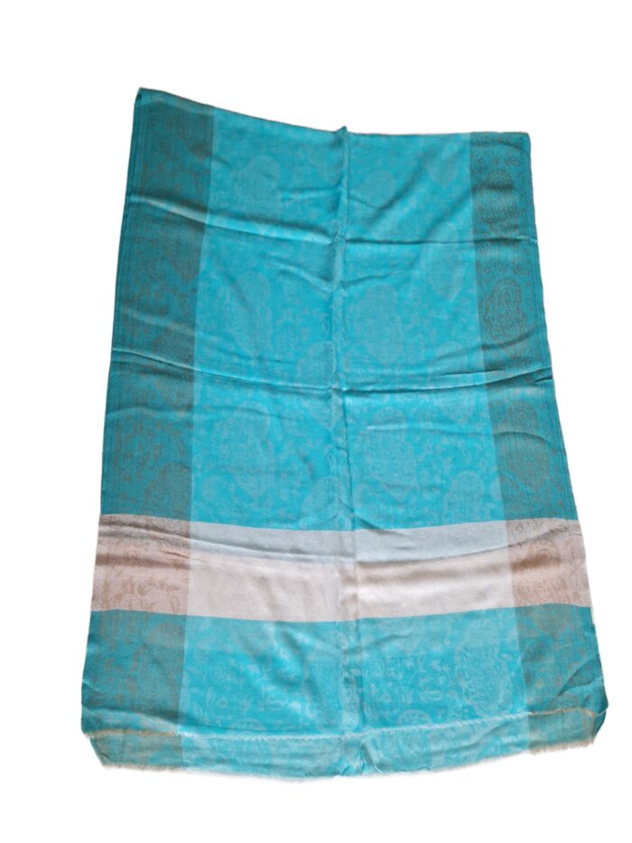 Pashimina indiana de cashmere estampa paisleys tons de creme e azul claro