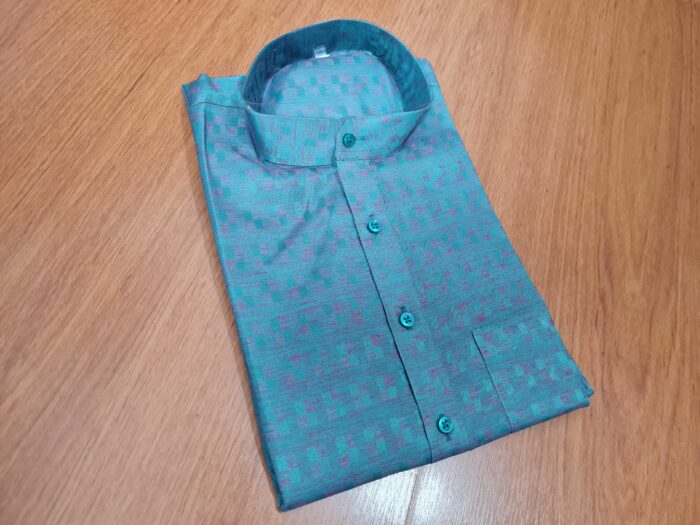 Kurta de algodão (bata masculina longa) quadriculada verde