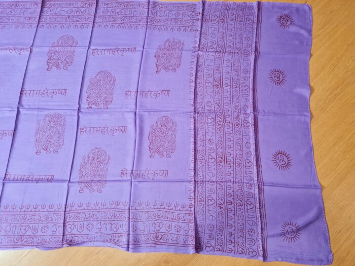 Chadar indiano (manto de oração) de Ganesha e mantras lilás