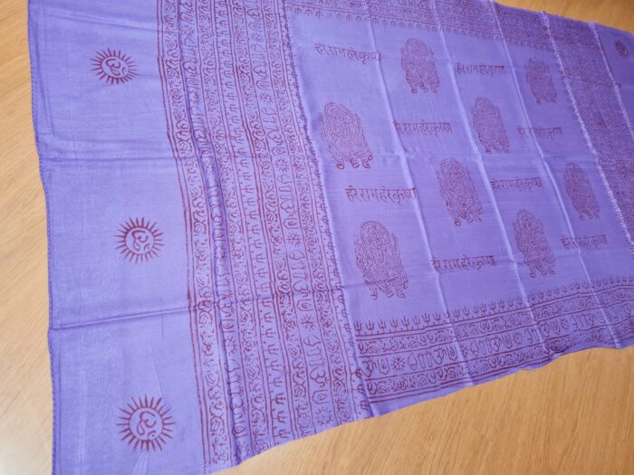 Chadar indiano (manto de oração) de Ganesha e mantras lilás