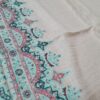 Pashimina indiana de cashmere estampa geométrica e floral creme e verde água