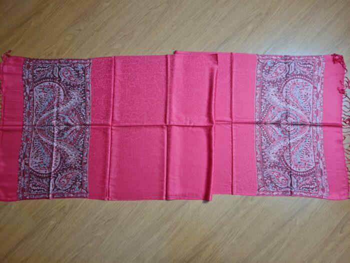 Pashimina indiana estampada de viscose com franjas cereja