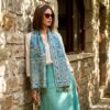 Echarpe indiana algodão com viscose dupla face estampa de arabescos azul e verde