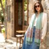 Pashimina indiana estampada de viscose com faixas estampadas paisley verde