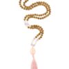 Japamala de Rudraksha verdadeira de 5 mm (raras) com mix de pedras Quartzo Rosa, Ametista e Quartzo Cristal