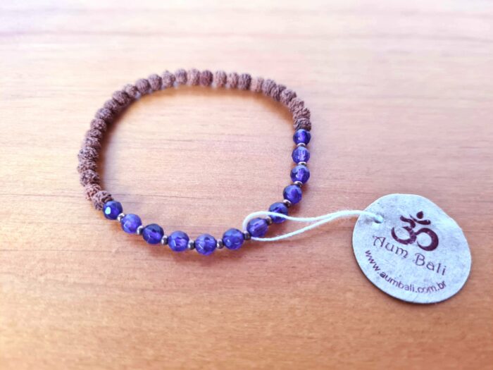 Pulseira de Rudrakshas originais e pedras de Ametista P
