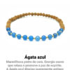 Pulseira de Rudraksha verdadeira, tamanho 4mm, com pedras de Ágata azul. Peça feita artesanalmente, com ritual de purificação.