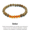 Pulseira de Rudraksha verdadeira, tamanho 7mm, com pedras de Ambar. Peça feita artesanalmente, com ritual de purificação. Tamanho P