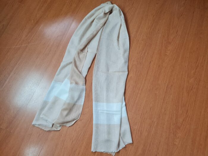 20231010_152408 Pashimina indiana de cashmere estampa paisleys de bege e creme