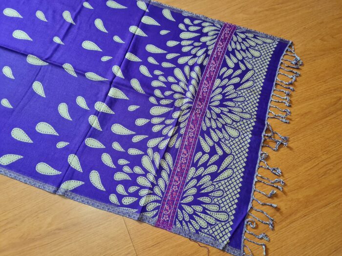 20231024_171436 Echarpe indiana algodão com viscose dupla face bege e roxo