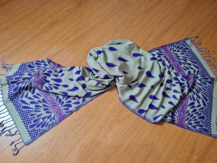 20231024_171535 Echarpe indiana algodão com viscose dupla face bege e roxo