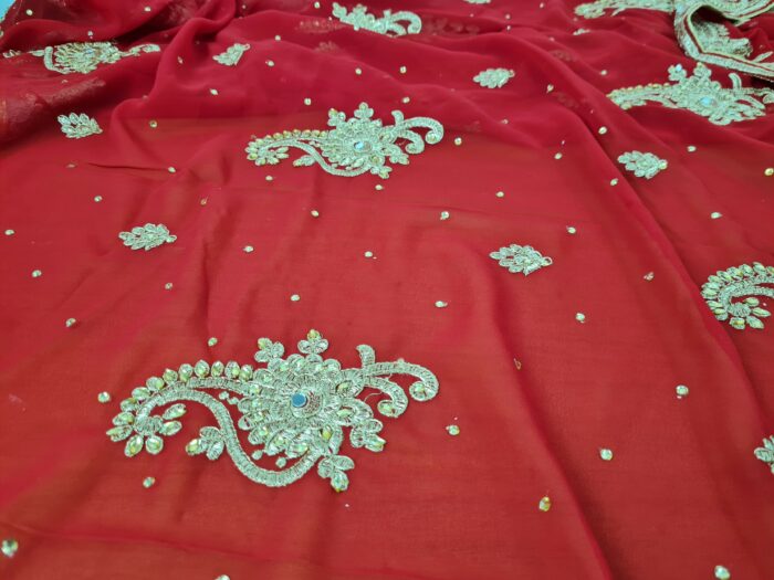 Sari indiano de seda luxuoso azul e dourado bordado
